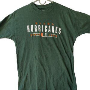 Vintage UM University of Miami Embroidered T Shirt Size L Green Orange Cotton